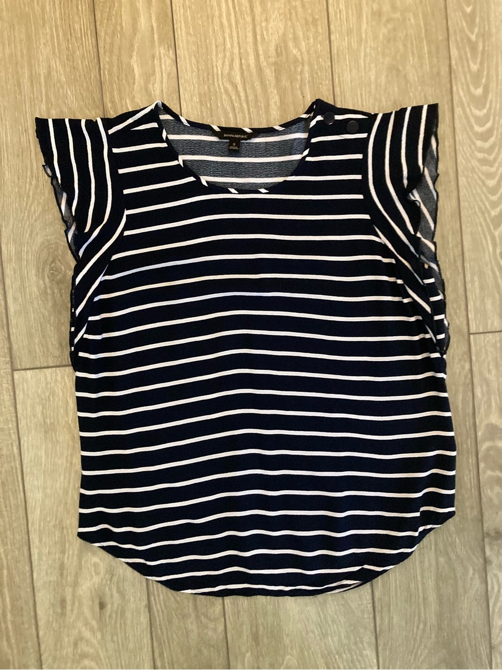 Banana Republic Navy & White Striped Flutter Sleeve Top